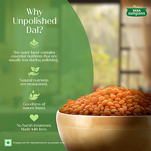 Tata Sampann Unpolished Masoor Dal - Whole, 1 Kg Pouch 