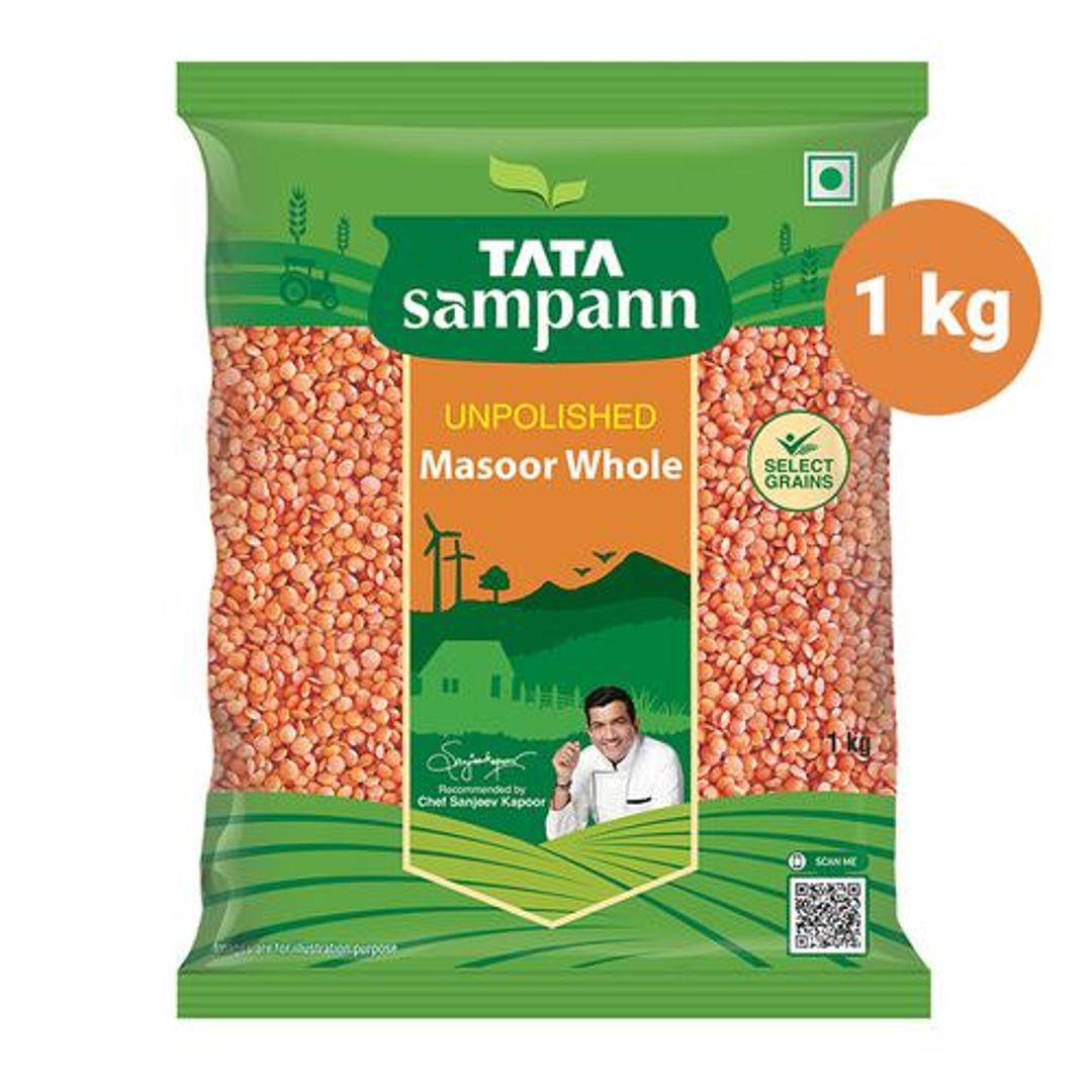 Tata Sampann Masoor Dal/Mysore Bele - Whole, Unpolished, 1 kg Pouch