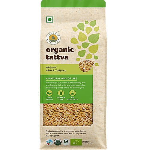 Organic Tattva Organic - Arhar (Tur) Dal, 1 kg Pouch 