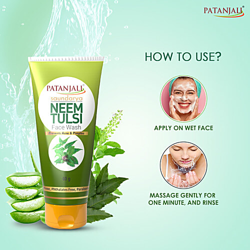 Patanjali Saundarya Neem Tulsi Face Wash, 60 g  Prevents Acne & Pimples