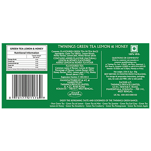 Twinings Green Tea - Lemon & Honey, 50 g (25 Bags x 2 g each) 