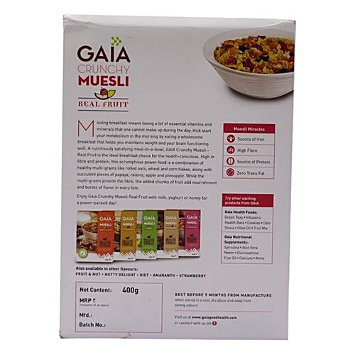 Gaia  Muesli - Real Fruit, 400 g  High Fibre, Zero Cholesterol & Zero TransFat