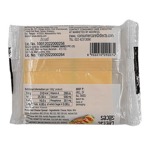 D'Lecta Cheese - Slices, 180 g Pouch 