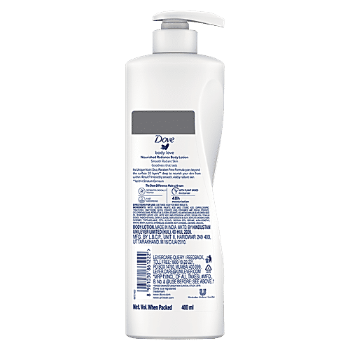 Dove Nourishing Body Care Nourished Radiance Rich Body Lotion - For Dry Skin, Nutriduo Deep Care + Moisture Lock, 400 ml Nutriduo Deep Care + Moisture Lock