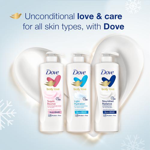 Dove Nourishing Body Care Nourished Radiance Rich Body Lotion - For Dry Skin, Nutriduo Deep Care + Moisture Lock, 400 ml  Nutriduo Deep Care + Moisture Lock