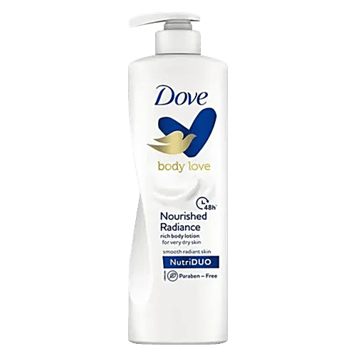 Dove Nourishing Body Care Nourished Radiance Rich Body Lotion - For Dry Skin, Nutriduo Deep Care + Moisture Lock, 400 ml Nutriduo Deep Care + Moisture Lock