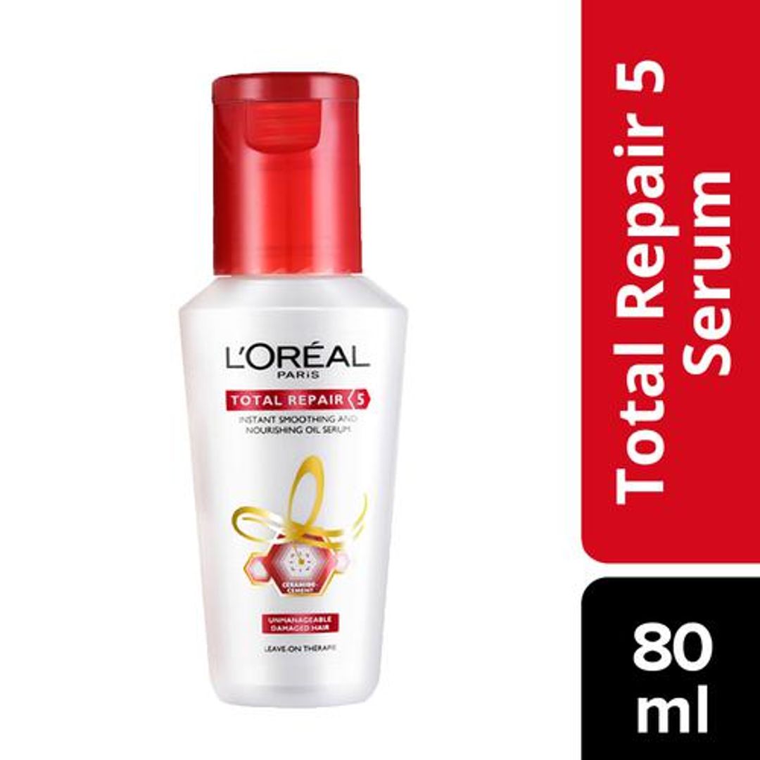 Loreal Paris Total Repair 5 Instant Smoothing & Nourishing Oil Serum - Unmanageable Damaged Hair, Nourish And Protect, Leave On Therapie, 80 ml 