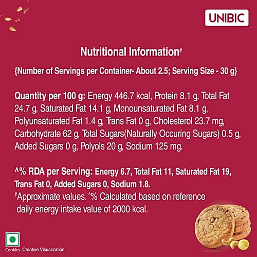 Unibic Sugar Free Cashew Cookies, 67.5 g 0% Maida, Low GI