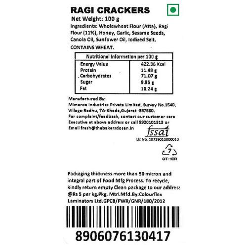 The Baker's Dozen Ragi Crackers, 100 g Pouch 