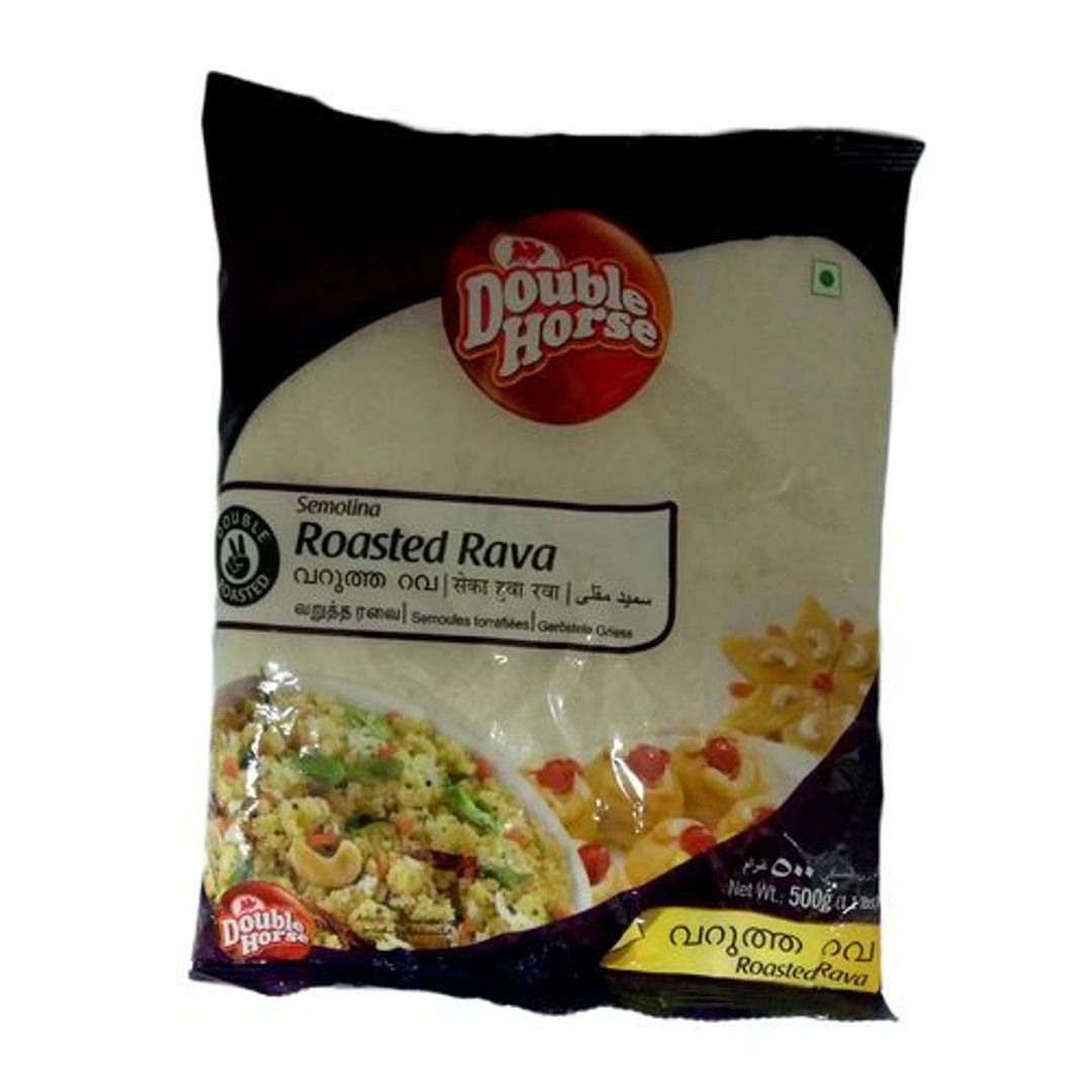 Double Horse Double Roasted Rava, 500 g Pouch