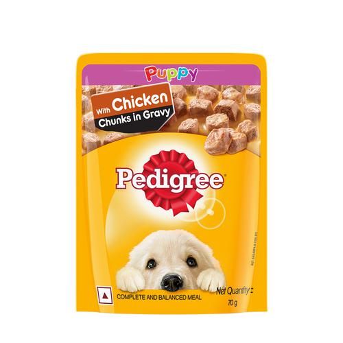 Pedigree Wet Dog Food - Chicken Chunks In Gravy, For Puppy, 70 g Pouch 