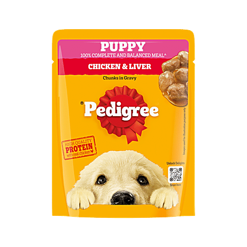 Pedigree Puppy Wet Dog Food - Chicken Chunks In Gravy, 70 g Pouch Complete & Balanced Meal