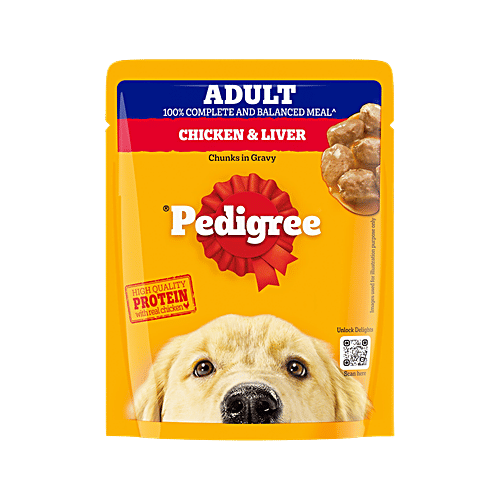 Pedigree Chicken & Liver Chunks In Gravy Adult Wet Dog Food, 70 g  Healthy Muscles & Bones, Protein & Calcium, Healthy Digestive System, Dietary Fibre