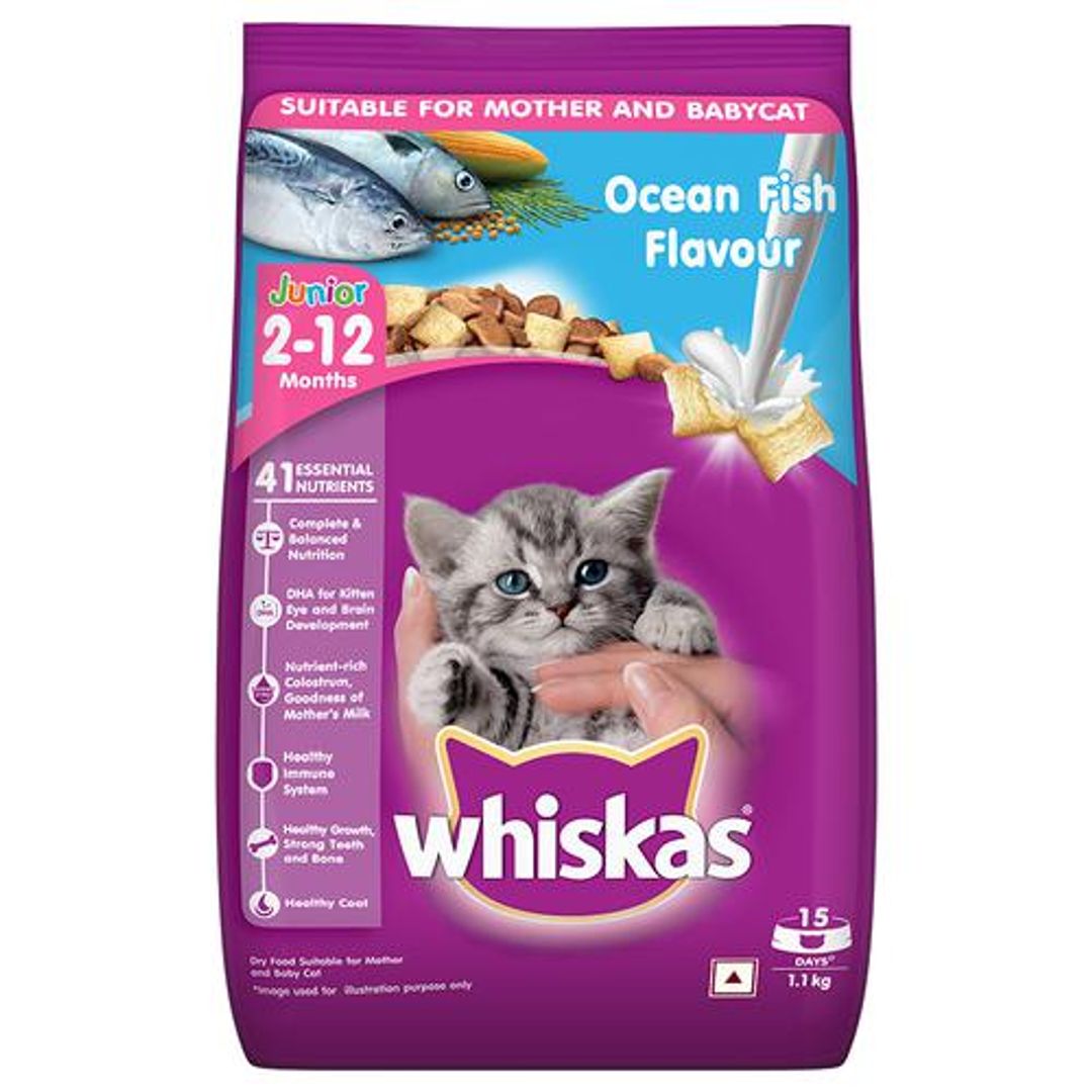 Whiskas Dry Cat Food - Junior Ocean Fish, For Kittens, 2-12 Months, 1.1 kg 