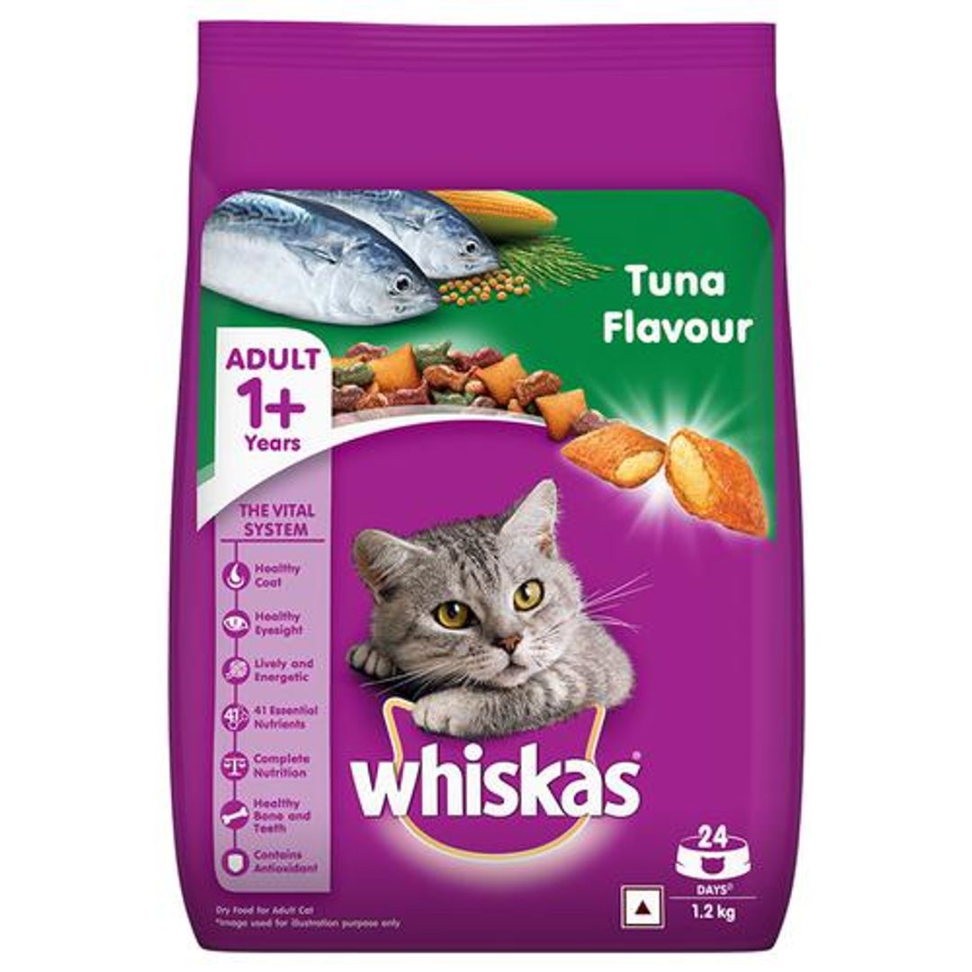 Whiskas Dry Cat Food - Tuna Flavour, For Adult Cats, +1 Year, 1.2 kg 