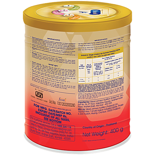Enfamil A+ Stage 3 Follow-Up Formula - 12 To 24 Months, 400 g Tin Expert Recommended Level of DHA