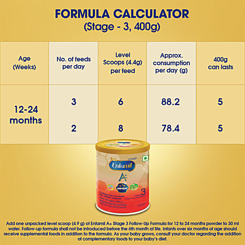 Enfamil A+ Stage 3 Follow-Up Formula - 12 To 24 Months, 400 g Tin Expert Recommended Level of DHA