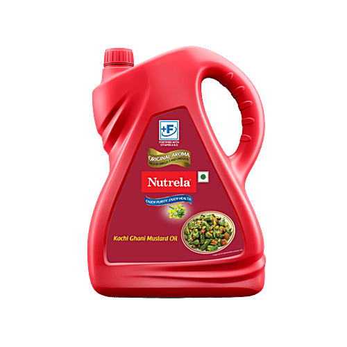 Nutrela Mustard Oil - Kachhi Ghani, 5 L Can Rich in Omega 3 & Omega 6
