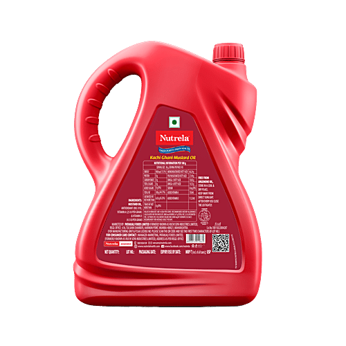 Nutrela Mustard Oil - Kachhi Ghani, 5 L Can Rich in Omega 3 & Omega 6