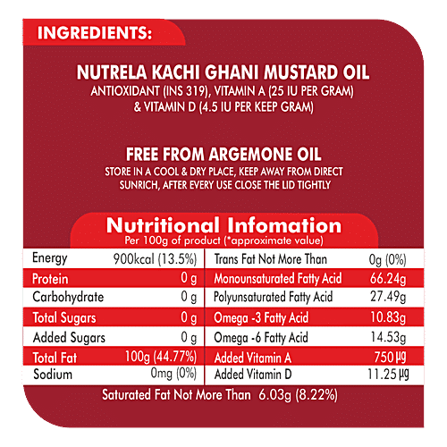 Nutrela Mustard Oil - Kachhi Ghani, 5 L Can Rich in Omega 3 & Omega 6