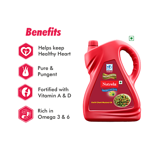 Nutrela Mustard Oil - Kachhi Ghani, 5 L Can Rich in Omega 3 & Omega 6