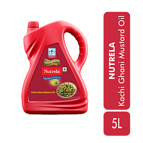 Nutrela Mustard Oil - Kachhi Ghani, 5 L Can Rich in Omega 3 & Omega 6