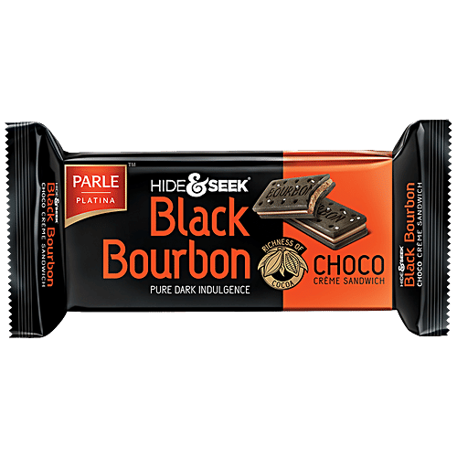 Parle Platina Hide & Seek Black Bourbon Creme Sandwich - Choco, 100 g Pouch Pure Dark Indulgence, Richness of Cocoa