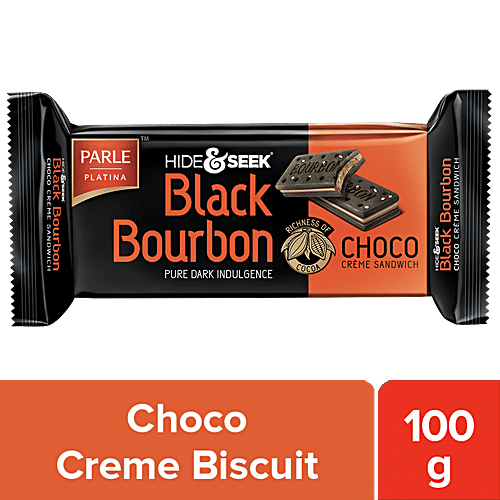 Parle Platina Hide & Seek Black Bourbon Creme Sandwich - Choco, 100 g Pouch Pure Dark Indulgence, Richness of Cocoa