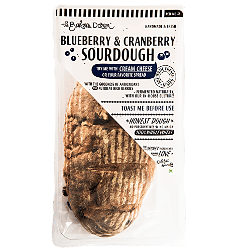 The Baker's Dozen Pain Au Levain - Blueberries & Cranberries Sourdough, 435 g  No Preservatives, No Maida