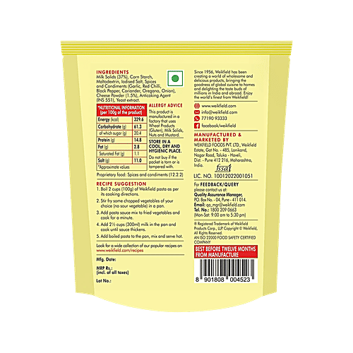 Weikfield Cheesy Creamy White Pasta Sauce Mix, 30 g  Rich & Creamy