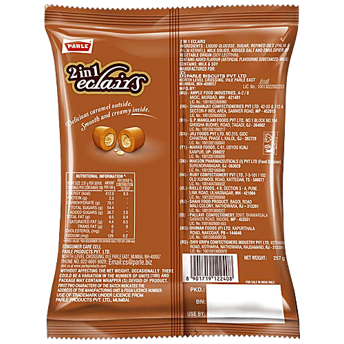 Parle 2 In 1 Eclairs, 257 g Pouch 