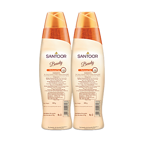 Santoor Beauty Perfumed Talc with Sandalwood Extracts, 400 g (Pack of 2) 
