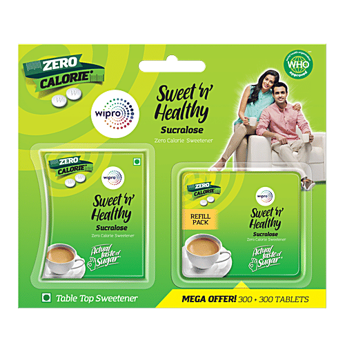 Wipro Zero Calorie Sweetener| Safe Sucralose Tablets, 600 pc (300 Tablets free) Low Calorie Sugar Substitute