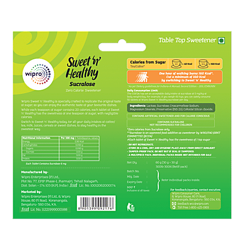 Wipro Zero Calorie Sweetener| Safe Sucralose Tablets, 600 pc (300 Tablets free) Low Calorie Sugar Substitute