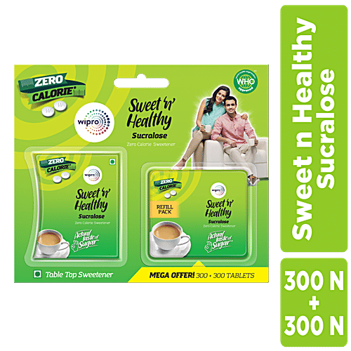 Wipro Zero Calorie Sweetener| Safe Sucralose Tablets, 600 pc (300 Tablets free) Low Calorie Sugar Substitute