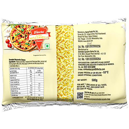 D'lecta Mozzarella Cheese - Shredded, 500 g For Authentic, Stretchy Pizza