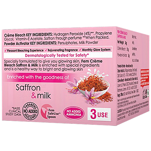 Fem Creme Bleach - Saffron & Milk, Healthy Glow, No Added Silicones, No Added Parabens, 64 g No Added Silicones, No Added Parabens