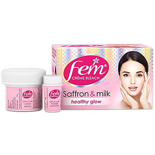 Fem Creme Bleach - Saffron & Milk, Healthy Glow, No Added Silicones, No Added Parabens, 64 g No Added Silicones, No Added Parabens