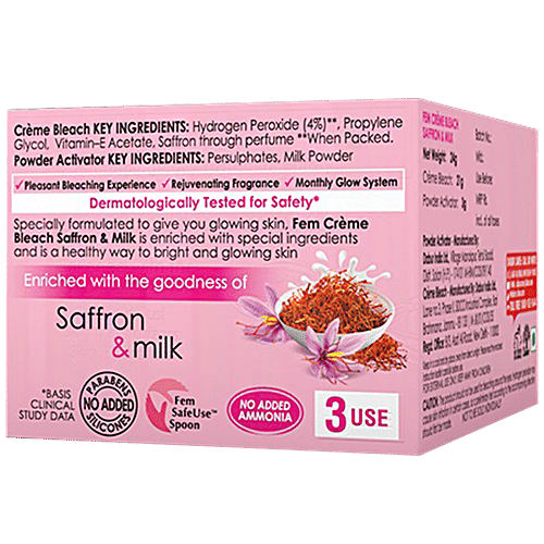 Fem CrÃ¨me Bleach - Saffron & Milk, Healthy Glow, No Added Silicones, No Added Parabens, 24 g  No Added Silicones, No Added Parabens
