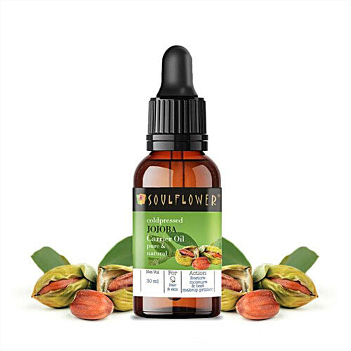 Soulflower Jojoba Carrier Oil - For Smooth & Shiny Hair, Face & Body, 100% Pure, Cold-Pressed, 30 ml Pure & Natural