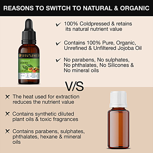 Soulflower Jojoba Carrier Oil - For Smooth & Shiny Hair, Face & Body, 100% Pure, Cold-Pressed, 30 ml Pure & Natural