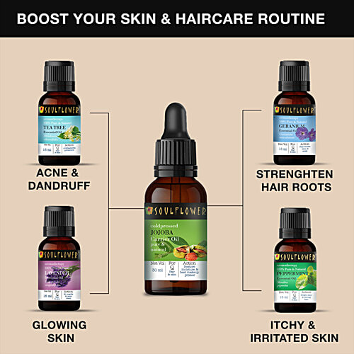 Soulflower Jojoba Carrier Oil - For Smooth & Shiny Hair, Face & Body, 100% Pure, Cold-Pressed, 30 ml Pure & Natural