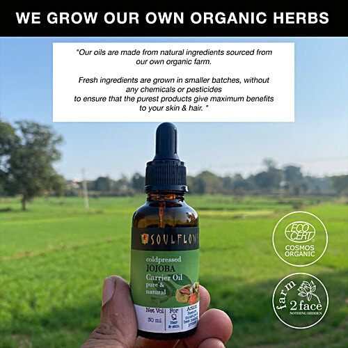 Soulflower Jojoba Carrier Oil - For Smooth & Shiny Hair, Face & Body, 100% Pure, Cold-Pressed, 30 ml Pure & Natural