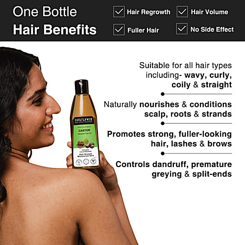 Soulflower Castor Hair Oil For Growth - Hydrates Skin, Clinically Proven, 225 ml  Pure & Natural