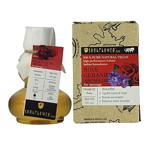 Soulflower Rose Geranium Aroma Massage Oil, 90 ml  