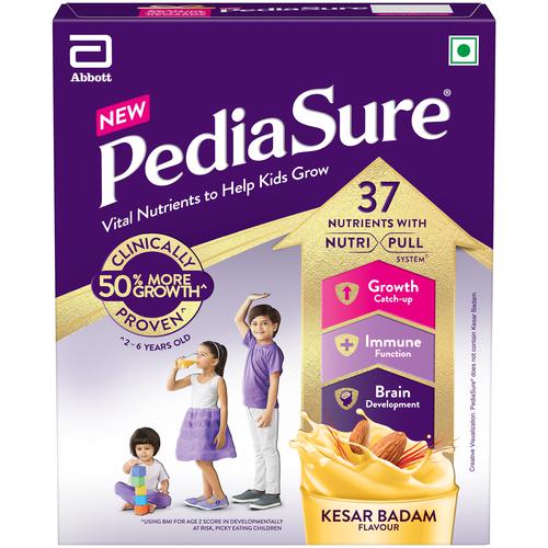 Pediasure Nutrition Drink Powder - Kesar Badam Flavour, Nutrition For Kids Growth, 200 g Carton Supports Weight & Height Gain, Scientifically Designed Nutrition For Kids, 37 Nutrients, For Immune Function, Brain Development