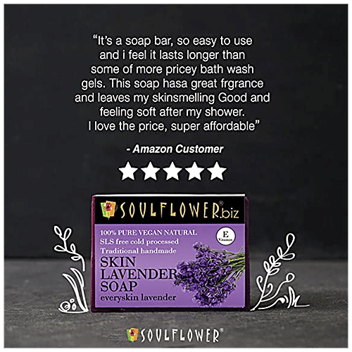 Soulflower Organic Handmade Skin Lavender Bar Soap With Lavender Oil - Relax Rejuvenate Skin, 150 g