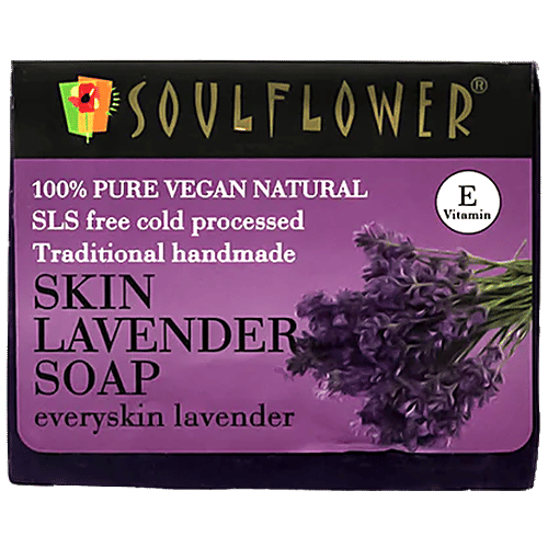 Soulflower Organic Handmade Skin Lavender Bar Soap With Lavender Oil - Relax Rejuvenate Skin, 150 g