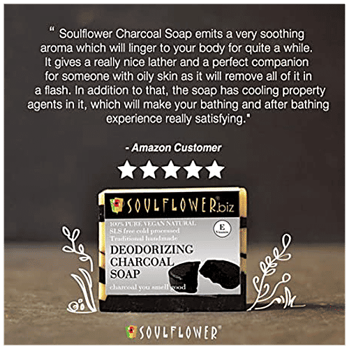 Soulflower Soulflower Handmade Deo Soap Bar for Men with Activated Charcoal & Tea Tree, Skin Detox Acne Pimples, 150 g  