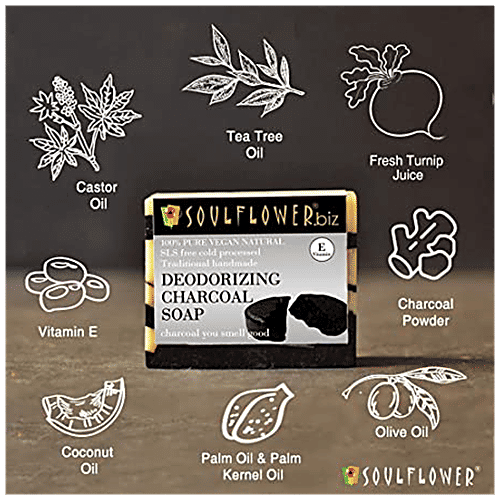 Soulflower Soulflower Handmade Deo Soap Bar for Men with Activated Charcoal & Tea Tree, Skin Detox Acne Pimples, 150 g  